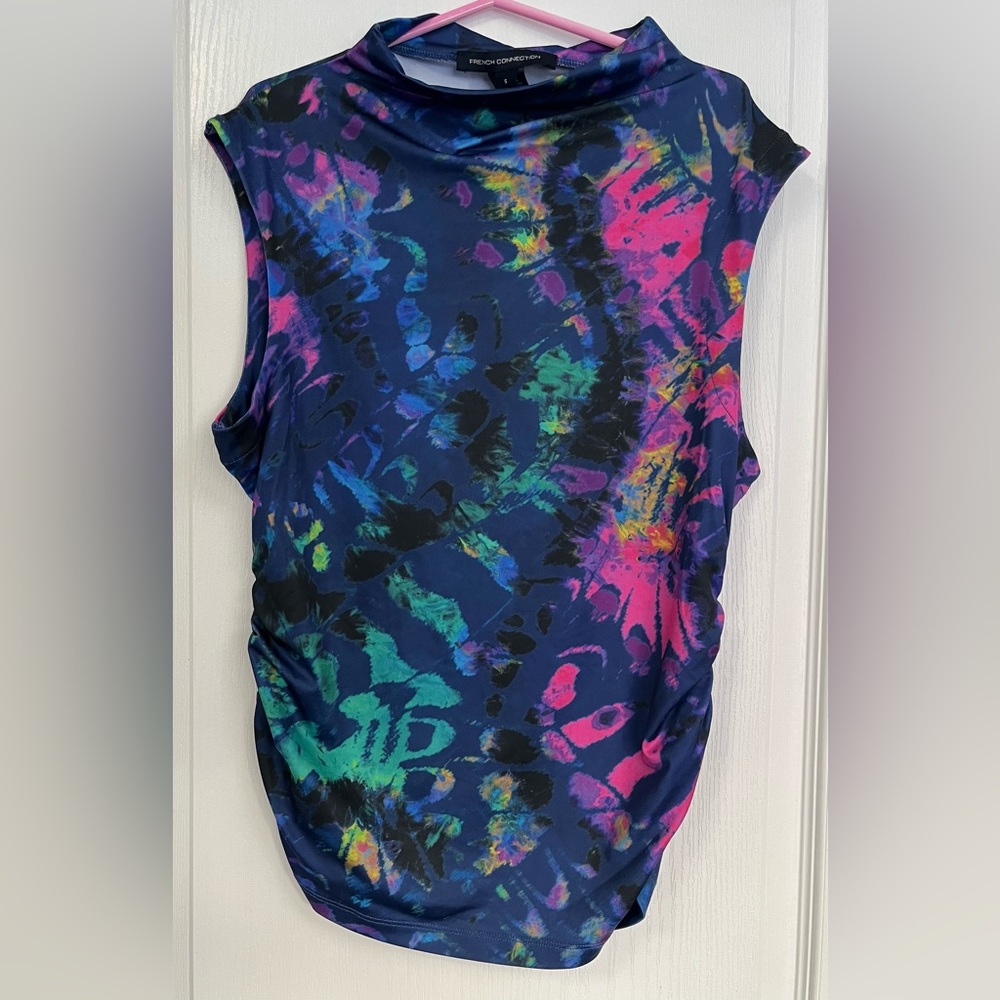 French Connection NWT Multicolor  Sleeveless Ruched Mock Neck Blouse Sz Small